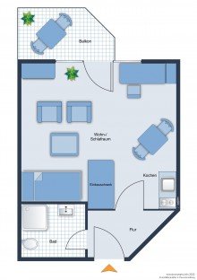 Grundriss Uninahes Studierendenappartement mit Balkon und Stellplatz